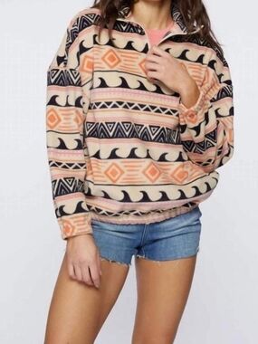 O'Neill Aztec Fleece Half-Zip in Peach, Navy, Cream